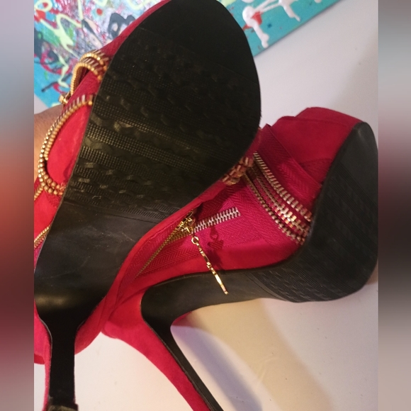 Story Show Peep Toe Red Zipper Shoes 7.5W - Picture 2 of 5
